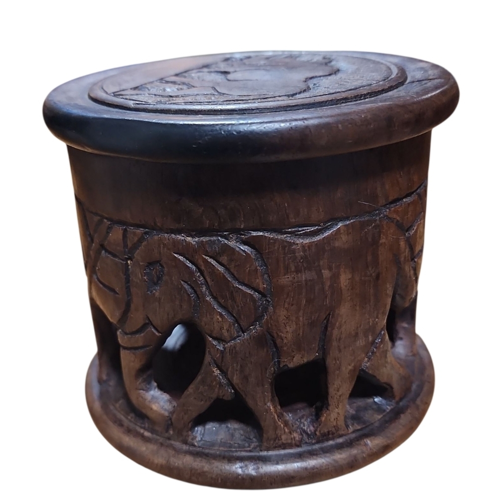Hand Carved Wood African Safari Animal Coaster Set & Holder 6 Coasters